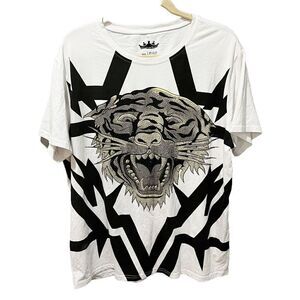 Heads or Tails Mens Tiger Head T Shirt Short Sleeve Tee White 3XL Rhinestone